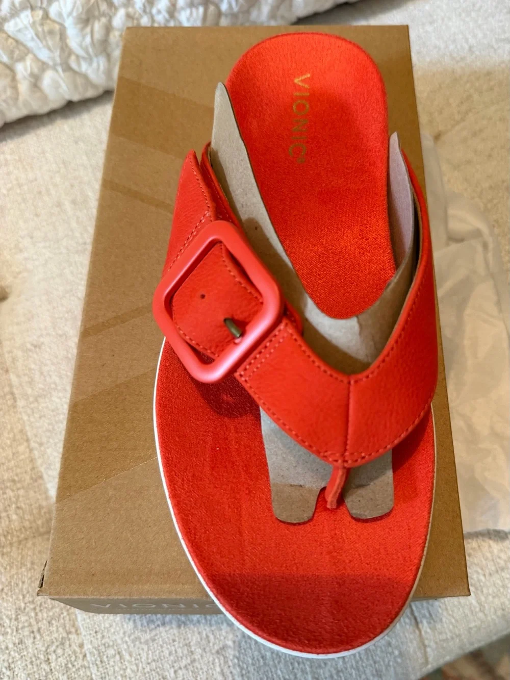 Vionic Red Platform Thong Sandal with White Lug Sole
